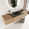 MONDIAZ BUKLA Meuble de salle de bains 160cm avec module 40 couleur Washed Oak avec 3 tiroirs. Lavabo CLOUD au milieu 0 trous de robinet couleur Urban. SW1382125