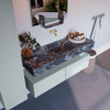 Mondiaz ALAN-DLUX Ensemble de meuble - 130cm - meuble Clay mat - 2 tiroirs - Lavabo Cloud Lava suspendu - vasque Centre - 0 trous de robinet SW808713