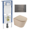 QeramiQ Dely Toiletset - 36.3x51.7cm - diepspoel - rimless - Geberit UP720 inbouwreservoir - softclose toilet zitting - gunmetal bedieningsplaat - rechthoekige knoppen - mat beige SW1426531