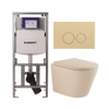 QeramiQ Dely Toiletset - 36.3x51.7cm - diepspoel - rimless - Geberit UP320 inbouwreservoir - softclose toilet zitting 35 mm - bedieningsplaat beige - ronde knoppen - mat beige SW1236502