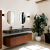 MONDIAZ THOR-DLUX 170cm meuble de salle de bains arrondi gauche + droite couleur Ruby avec 1 tiroir et 2 portes. Vasque suspendue CLOUD Double 2 trous de robinet couleur Lava. SW1465501