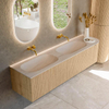 MONDIAZ KURVE-DLUX meuble de salle de bains 175cm arrondi droit couleur chêne avec 2 tiroirs et 1 porte. Lavabo STOR SMALL Double / Gauche sans trou de robinet Meli. SW1431497