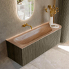 MONDIAZ KURVE-DLUX Meuble de salle de bains 135cm arrondi Droite couleur Shadow avec 1 tiroir et 1 porte. Lavabo BIG MEDIUM Gauche sans trou de robinet Saba. SW1433259