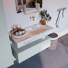 Mondiaz ALAN-DLUX Ensemble de meuble - 100cm - meuble Clay mat - 1 tiroir - Lavabo Cloud Frappe suspendu - vasque Droite - 0 trous de robinet SW804861