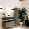 MONDIAZ THOR-DLUX 110cm meuble de salle de bains arrondi gauche + droite couleur Shadow avec 1 tiroir et 2 portes. Vasque suspendue CLOUD droite sans trou de robinet couleur Lava. SW1462875