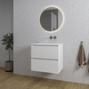 Adema Chaci Ensemble de meuble - 60x46x57cm - 1 vasque en céramique blanche - sans trou de robinet - 2 tiroirs - miroir rond avec éclairage - blanc mat SW816212
