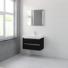 Bruynzeel Palitano badmeubelset 56.5x80x46cm 1 kraangat 1 wasbak 2 lades met spiegel met softclose zwart eiken SW384712 Bruynzeel Palitano badmeubelset 56.5x80x46cm 1 kraangat 1 wasbak 2 lades met spiegel met softclose zwart eiken SW384712