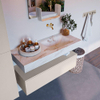 Mondiaz ALAN-DLUX Ensemble de meuble - 110cm - meuble Linen mat - 1 tiroir - Lavabo Cloud Frappe suspendu - vasque Droite - 0 trous de robinet SW805474
