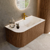 MONDIAZ KURVE-DLUX 95cm Meuble salle de bain avec module 25 G - couleur Walnut - 1 tiroir - 1 porte - vasque BIG SMALL droite - 1 trou de robinet - couleur Frappe SW1137418