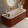 MONDIAZ KURVE-DLUX 120cm badmeubel ronding Links + Rechts kleur Ruby met 1 lade en 2 deuren. Wastafel BIG SMALL Midden zonder kraangat Nata. SW1432521