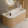 MONDIAZ KURVE-DLUX 100cm Meuble salle de bain avec module 25 G et D - couleur Oak - 1 tiroir - 2 portes - vasque GRUNNE centre - sans trou de robinet - couleur Opalo SW1137487