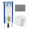 QeramiQ Dely Toiletset - 36.3x51.7cm - diepspoel - rimless - Geberit UP720 inbouwreservoir - softclose toiletzitting - bedieningsplaat licht grijs - rechthoekige knoppen - met Burda frame - mat wit SW1428204