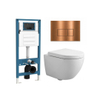 QeramiQ Dely Swirl Ensemble WC Compact - bâti-support QeramiQ flush - abattant 25 mm - plaque de commande métallique cuivre - boutons rectangulaires - blanc brillant SW1590603
