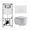 QeramiQ Dely Swirl Toiletset - 36.3x51.7cm - diepspoel - rimless - Geberit UP320 inbouwreservoir - met Burda frame - slim zitting - mat witte metalen bedieningsplaat - ronde knoppen - mat wit SW1126111