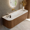 MONDIAZ KURVE-DLUX 140cm Meuble salle de bain avec module 25 G et D - couleur Walnut - 1 tiroir - 2 portes - vasque BIG SMALL centre - sans trou de robinet - couleur Ostra SW1137830