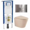QeramiQ Dely Toiletset - 36.3x51.7cm - diepspoel - rimless - Geberit UP720 inbouwreservoir - softclose toilet zitting - 35mm - steel bedieningsplaat - ronde knoppen - mat beige SW1426548