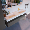 Mondiaz ALAN-DLUX Ensemble de meuble - 150cm - meuble Dark grey mat - 2 tiroirs - Lavabo Cloud Opalo suspendu - vasque Gauche et droite - 2 trous de robinet SW806690
