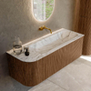 MONDIAZ KURVE-DLUX 125cm Meuble salle de bain avec module 25 G - couleur Walnut - 1 tiroir - 1 porte - vasque BIG MEDIUM droite - sans trou de robinet - couleur Glace SW1138042