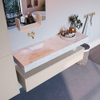Mondiaz ALAN-DLUX Ensemble de meuble - 150cm - meuble Linen mat - 1 tiroir - Lavabo Cloud Ostra suspendu - vasque Gauche - 0 trous de robinet SW807290