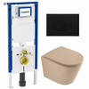 QeramiQ Dely Ensemble WC - 36.3x51.7cm - cuvette à fond creux - sans bride - réservoir encastré Geberit UP720 - abattant WC softclose - plaque de commande noire mate en plastique - boutons ronds - beige mat SW1426526