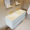 Mondiaz VICA-DLUX ensemble de meuble de salle de bain - 120cm - meuble sous-vasque argile - 2 tiroirs - lavabo encastré nuage double - 2 trous de robinet - miroir modèle spot - version XL 60cm haut - opalo SW1099024