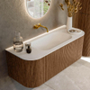 MONDIAZ KURVE 120cm Meuble salle de bain avec module 25 G et D - couleur Walnut - 1 tiroir - 2 portes - vasque BIG SMALL centre - sans trous de robinet - Talc SW1138246