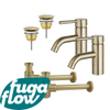 FugaFlow Eccelente Sobrado Kit robinet lavabo - pour double vasque - robinet bas - bonde non-obturable - siphon design bas - Laiton brossé PVD SW1124233