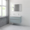 Bruynzeel Pinto badmeubelset 65.3x100x46cm 2 kraangaten 2 wasbakken 2 lades met spiegel met softclose composite fjord groen SW384784 Bruynzeel Pinto badmeubelset 65.3x100x46cm 2 kraangaten 2 wasbakken 2 lades met spiegel met softclose composite fjord groen SW384784