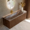 MONDIAZ KURVE-DLUX meuble de salle de bains 135cm arrondi droit couleur noyer avec 1 tiroir et 1 porte. Lavabo BIG MEDIUM gauche 1 trou de robinet Oza. SW1432449