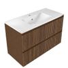 Saniclass Holz Atelier Ensemble de meubles de salle de bains - 100x45x62cm - Vasque en céramique Vygo blanche - 1 vasque - 1 trou de robinet - 2 tiroirs - walnut pure mat (bois) SW1478915