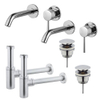 FugaFlow Eccelente Sobrado Kit robinet lavabo - pour double vasque - robinet rehaussé - bonde clic clac - siphon design - Chrome brillant SW1124260