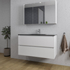 Saniclass Chaci Ensemble meuble de salle de bains - 100x46x55cm - lavabo céramique noir - 1 vasque - 1 trou de robinet - 2 tiroirs - armoire de toilette - blanc mat SW856566