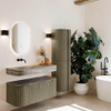 MONDIAZ THOR-DLUX 110cm meuble de salle de bains arrondi gauche + droite couleur Shadow avec 1 tiroir et 2 portes. Vasque suspendue CLOUD Gauche sans trou de robinet couleur Oza. SW1463026