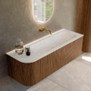 MONDIAZ KURVE-DLUX 135cm Meuble salle de bain avec module 25 G - couleur Walnut - 1 tiroir - 1 porte - vasque BIG MEDIUM droite - sans trou de robinet - couleur Opalo SW1137724