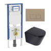 QeramiQ Dely Toiletset - 36.3x51.7cm - diepspoel - rimless - Geberit UP720 inbouwreservoir - softclose toilet zitting 35 mm - bedieningsplaat taupe - rechthoekige knoppen - mat zwart SW1427989