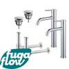 FugaFlow Eccelente Sobrado Kit robinet lavabo - pour double vasque - robinet rehaussé - bonde non-obturable - siphon design - Chrome brillant SW1124276