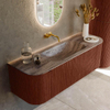 MONDIAZ KURVE-DLUX Meuble de salle de bains 140cm arrondi Gauche + Droite couleur Ruby avec 1 tiroir et 2 portes. Lavabo BIG SMALL Central sans trou de robinet Oza. SW1432799