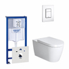 Duravit ME by Starck Pack WC avec réservoir encastrable, cuvette murale compact à fond creux avec abattant frein de chute et plaque de commande vertical/horizontal blanc SW158523