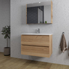 Saniclass Chaci Ensemble de meuble de salle de bains - 80x46x55cm - lavabo en céramique blanc - 1 vasque - 1 trou de robinet - 2 tiroirs - armoire de toilette - chêne SW826909