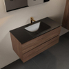Mondiaz AIVY Ensemble de meuble - 100x45x50cm - 1 trou de robinet - 1 vasque Urban Solid surface - Centre - 2 tiroirs - avec miroir - Melamine Mocha SW892448