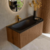 MONDIAZ KURVE 95cm Meuble salle de bain avec module 25 D - couleur Walnut - 1 tiroir - 1 porte - vasque BIG SMALL gauche - 1 trou de robinet - Urban SW1138502