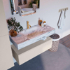 Mondiaz ALAN-DLUX Ensemble de meuble - 100cm - meuble Linen mat - 1 tiroir - Lavabo Cloud Glace suspendu - vasque Centre - 1 trou de robinet SW805632