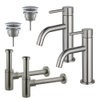 FugaFlow Eccelente Sobrado Slim Kit robinet lavabo - pour double vasque - robinet bas - bonde non-obturable - siphon design - Inox brossé PVD SW1124441