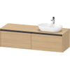 Duravit Ketho.2 Wastafelonderbouwkast - inclusief consoleplaat - met 2 laden - voor waskom rechts - 160x55x45.9cm - met handgrepen antraciet - natuur eiken mat SW772774