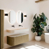 MONDIAZ THOR-DLUX 120cm meuble de salle de bains arrondi gauche + droite couleur Dusk avec 1 tiroir et 2 portes. Vasque suspendue CLOUD Double sans trou de robinet couleur Meli. SW1463324