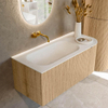 MONDIAZ KURVE 105cm Meuble salle de bain avec module 25 D - couleur Oak - 1 tiroir - 1 porte - vasque BIG SMALL gauche - sans trous de robinet - Talc SW1138155