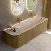 MONDIAZ KURVE-DLUX Meuble de salle de bains 145cm arrondi Gauche couleur Dusk avec 1 tiroir et 1 porte. Lavabo BIG LARGE Droite 2 trous de robinet Nata. SW1432406