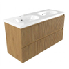 Saniclass Holz Atelier Badkamermeubelset - 120x45x63.5cm - Palermo keramische wastafel wit - 2 wasbakken - 2 kraangaten - 4 lades - mat eiken natural (hout) SW1478641