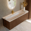 MONDIAZ KURVE-DLUX meuble de salle de bains 145cm arrondi à droite couleur Walnut avec 1 tiroir et 1 porte. Lavabo BIG LARGE à gauche 1 trou de robinet Meli. SW1431707