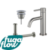 FugaFlow Eccelente Sobrado Slim Slim Kit mitigeur lavabo - robinet bas - bonde nonobturable - siphon design - PVD Inox brossé SW1124340